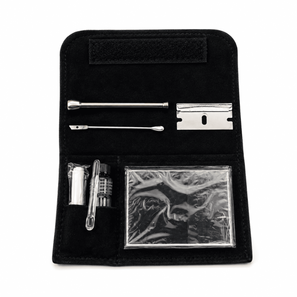 Snuf Set, Leder Etui 6Teiler 6,5x12cm.