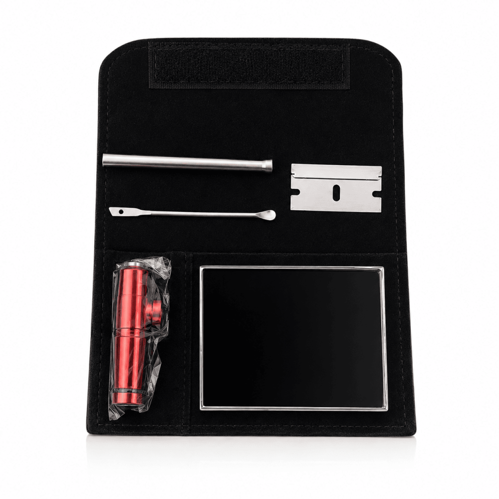 Snuf Set, Leder Etui 5Teiler 6,5x12cm.mit Snifer