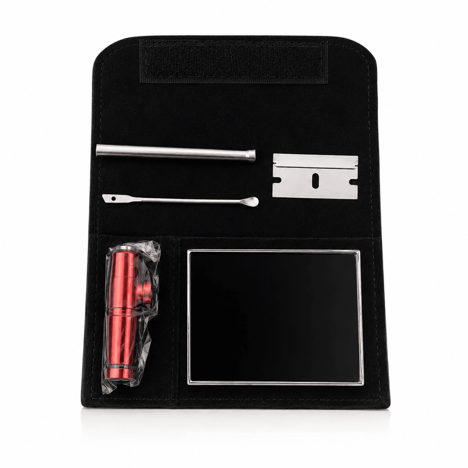 Snuf Set, Leder Etui 5Teiler 6,5x12cm.mit Snifer