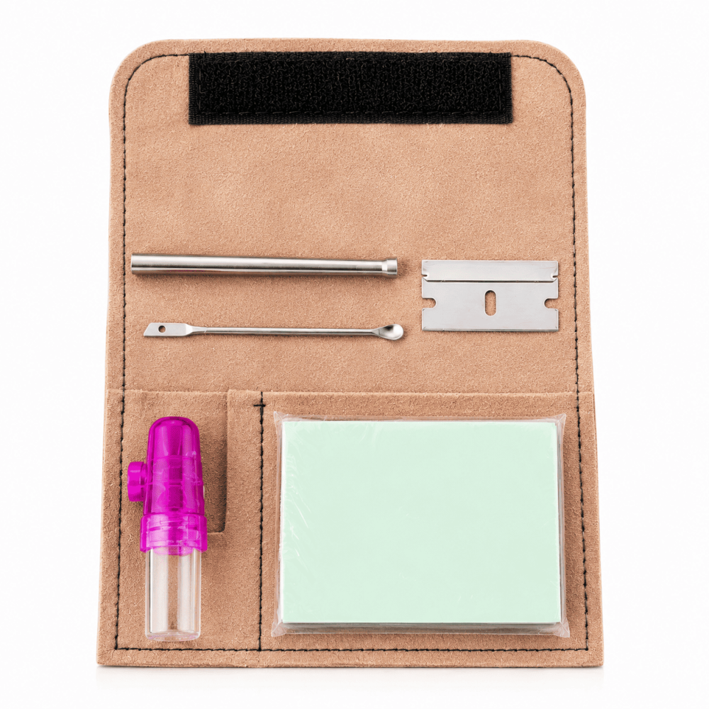 Snuf Set, Braun Etui 5Teiler 6,5x12cm.Acryl dosier