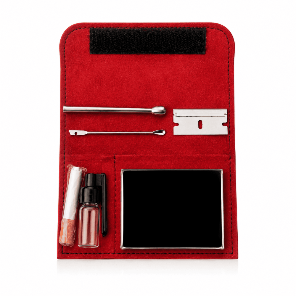 Snuf Set, ROT Etui 6Teiler 6,5x12cm.Acryl dosier