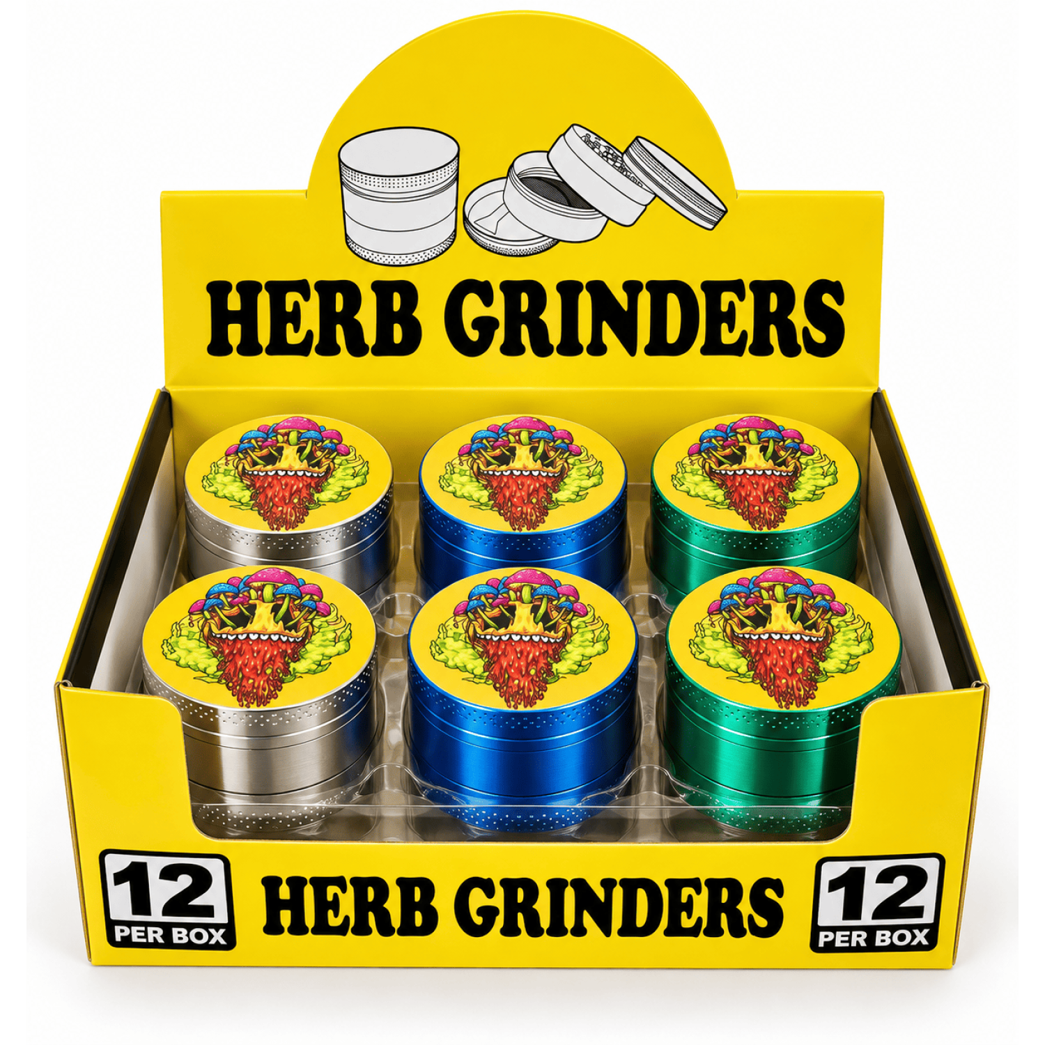 Metal Grinder Vers. Farbe mit Pilzen 40mm ve-12