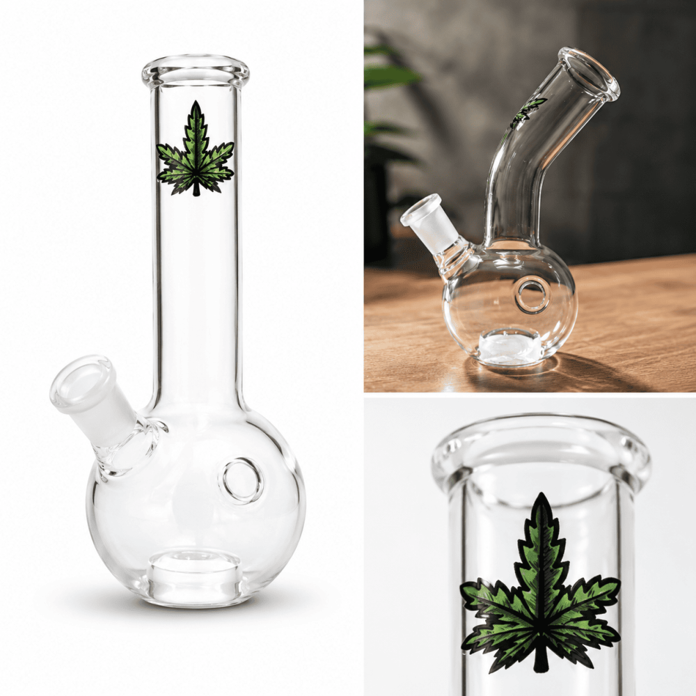 OM Bullet Glas Pfeife gebogene mit Kugel | Höhe: 14 cm, Ø: 24 mm, Schliff: 14,5 mm