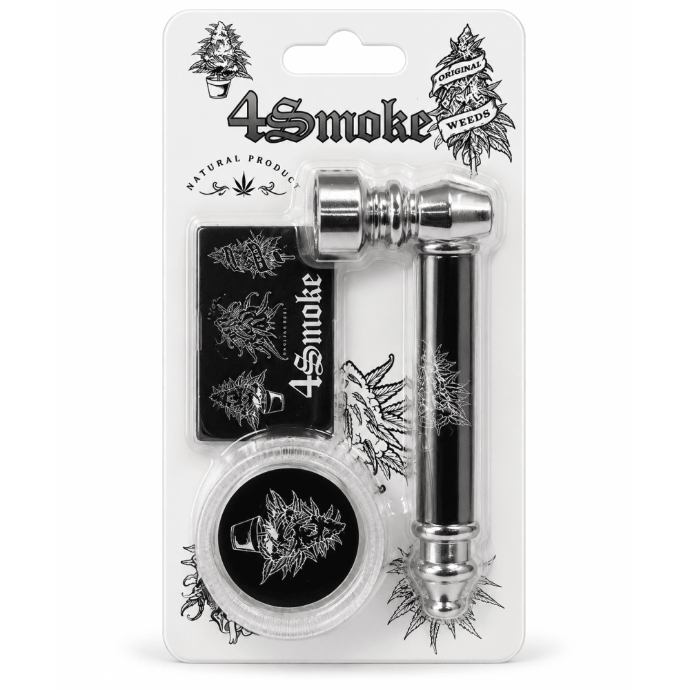 Smoking Metal Pipe Kit mit Plastic Grinder 30mm.Pipe Lengh: 85mm, + Siebe  4 Smoke