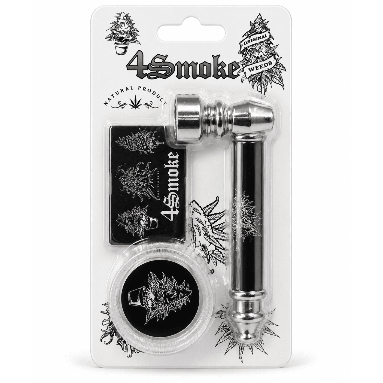 Smoking Metal Pipe Kit mit Plastic Grinder 30mm.Pipe Lengh: 85mm, + Siebe  4 Smoke