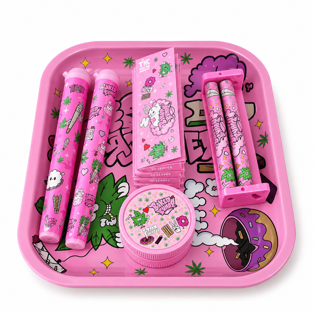 Z Rolling Tray Kit Baked Bunny 2 Joint Holder , Ziga. Papier , Plastick Grinder und 9mm Drehmachin 18x14cm