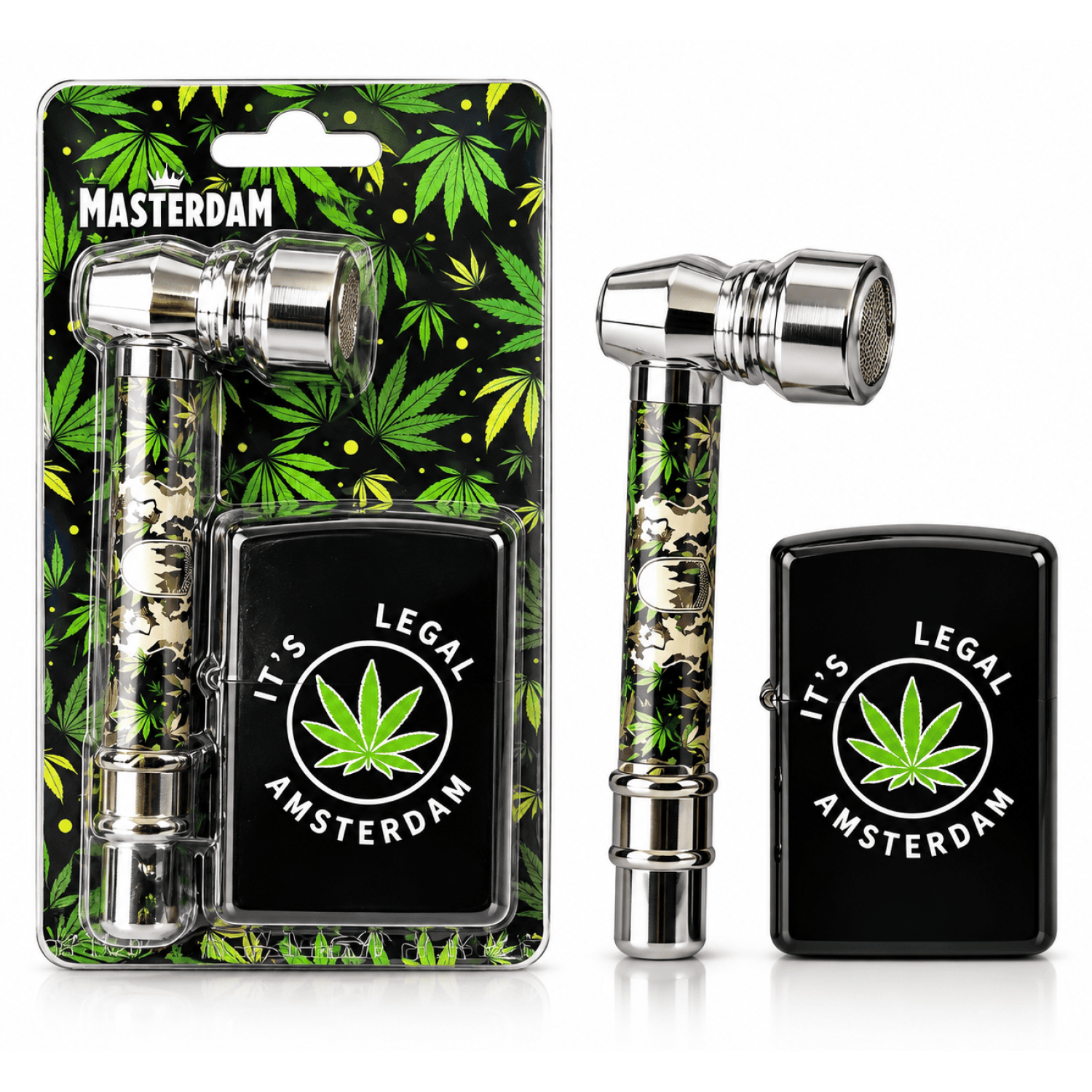 Smoking Metal Pipe Kit mit Lighter Amsterdam