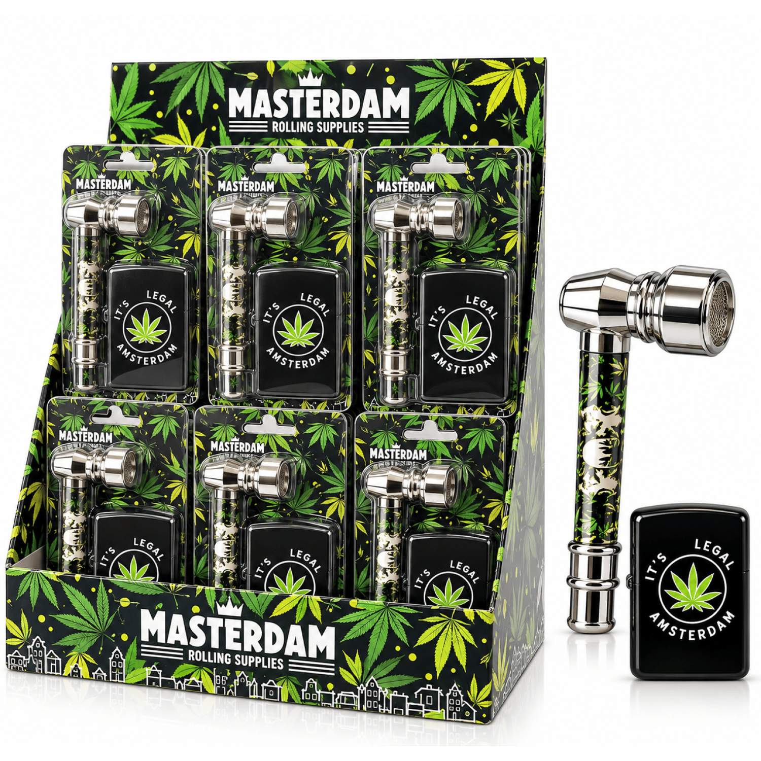 Smoking Metal Pipe Kit mit Lighter Amsterdam