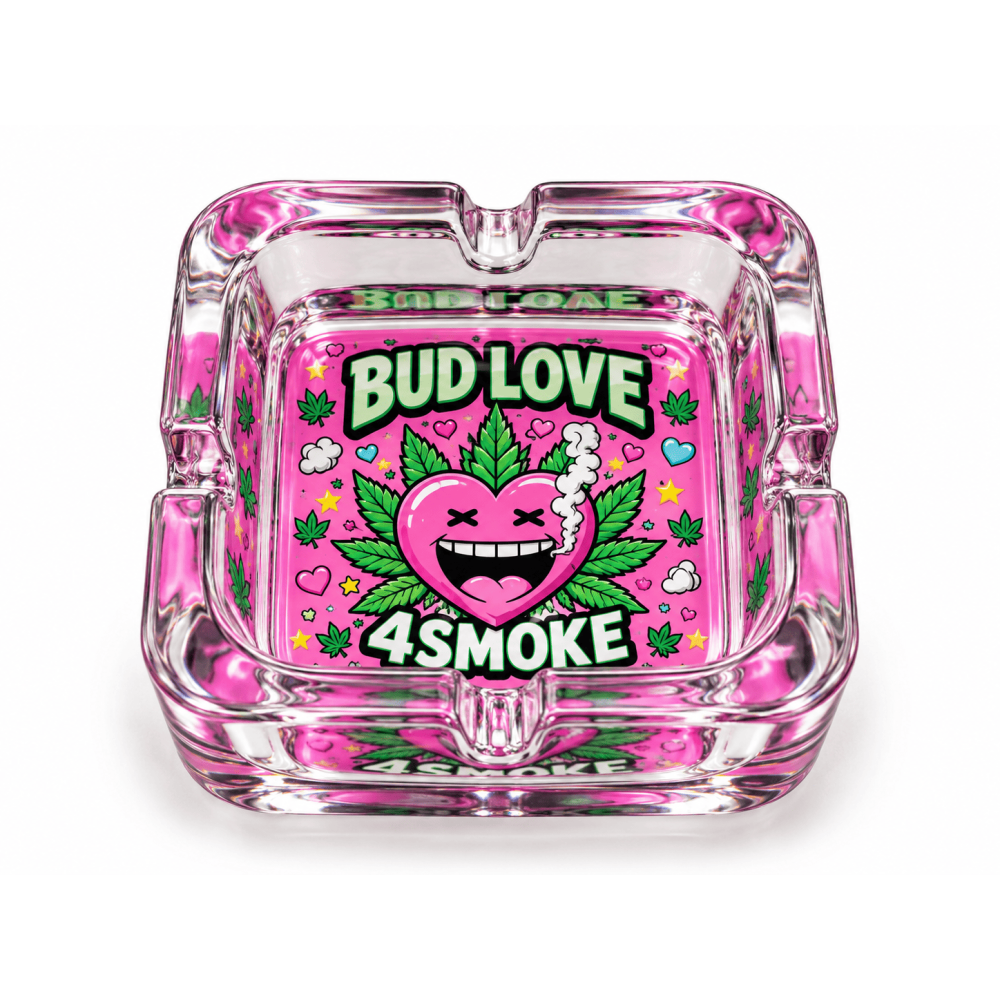 Glas Aschenbecher 4 eckige " BUD LOVE "Ø ca.9x9cm 6er box