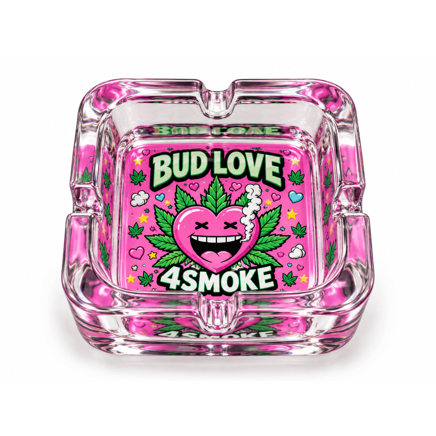 Glas Aschenbecher 4 eckige " BUD LOVE "Ø ca.9x9cm 6er box