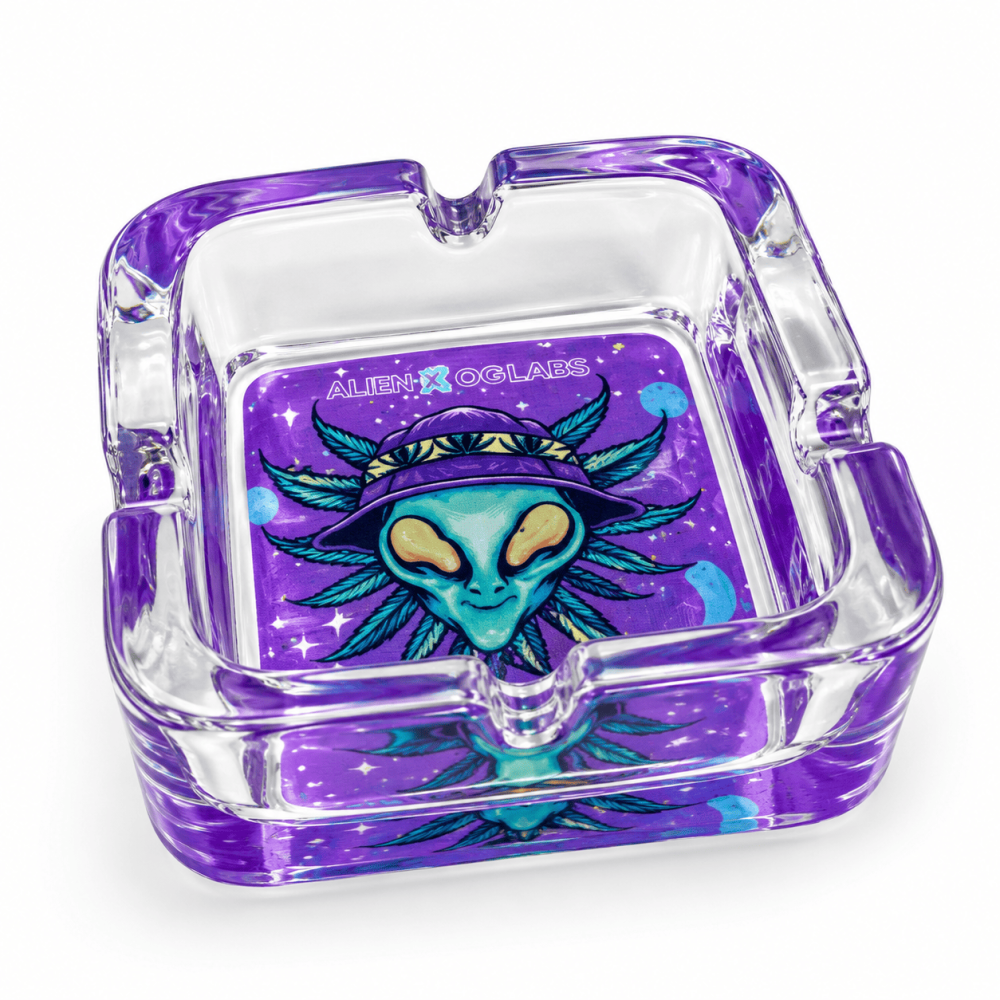 Glas Aschenbecher 4 eckige mit Vers. Alien Motiven " Ø ca.9x9cm 6er display box