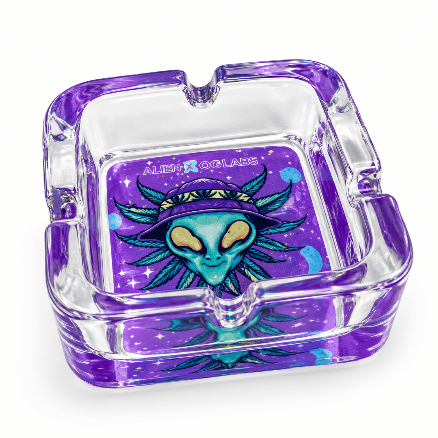 Glas Aschenbecher 4 eckige mit Vers. Alien Motiven " Ø ca.9x9cm 6er display box