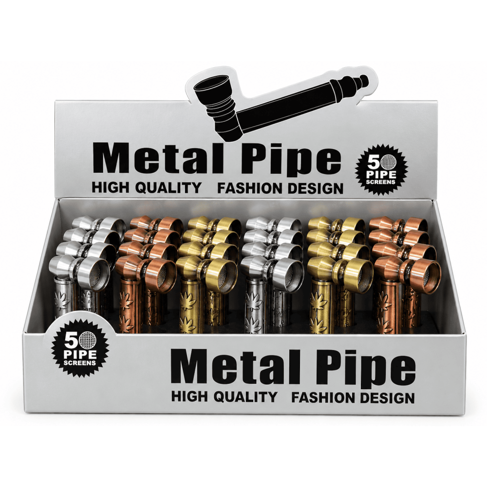 Smoking Metal Pipes mit Hanfblatt-Design 24er box