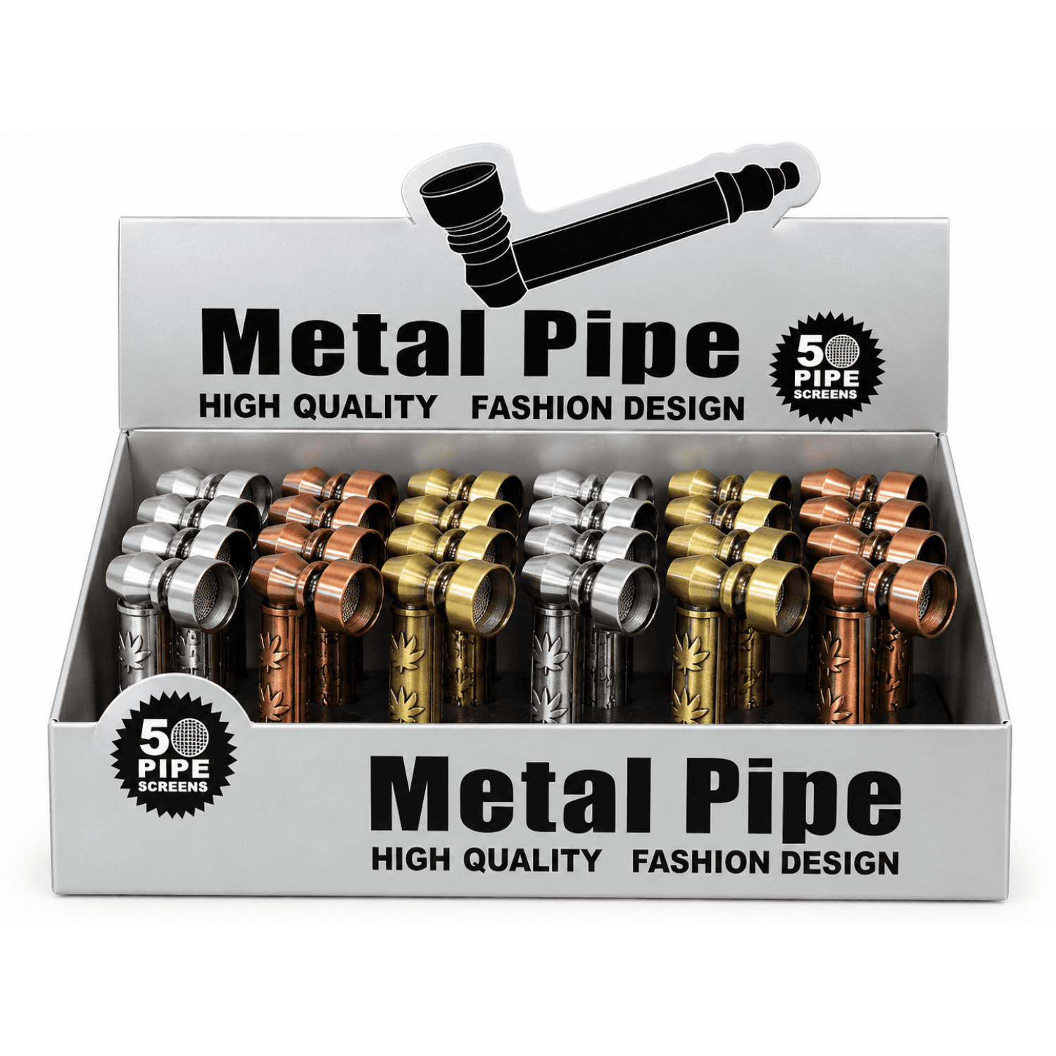 Smoking Metal Pipes mit Hanfblatt-Design 24er box