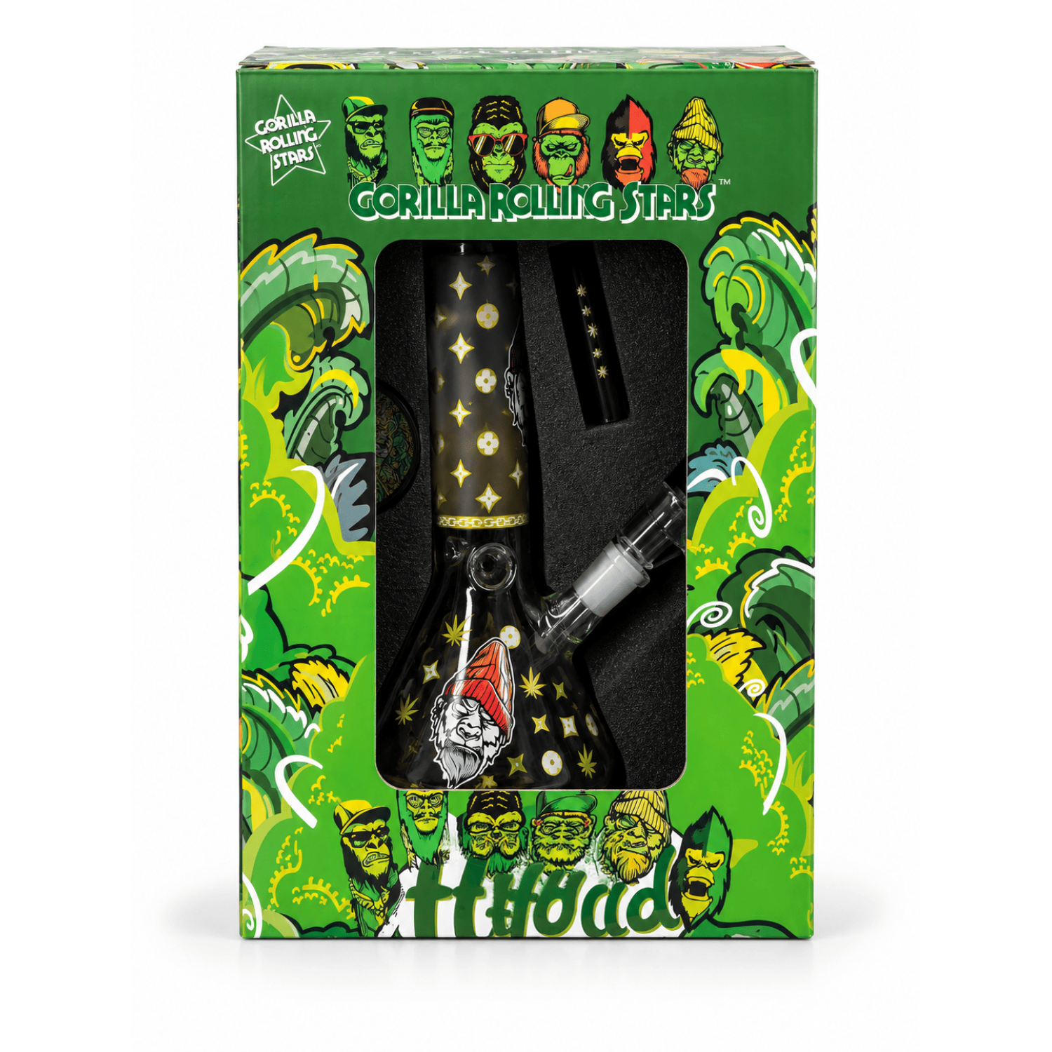 Glass Bong Kit  Stoner  Katze 20cm. mit Grinder und Metal Pfeife und Magnet Scrbber 