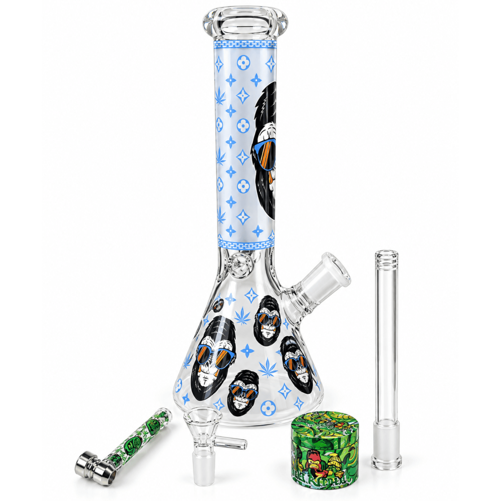Glass Bong Kit  Stoner  Katze 35cm. mit Grinder und Metal Pfeife und Magnet Scrubber