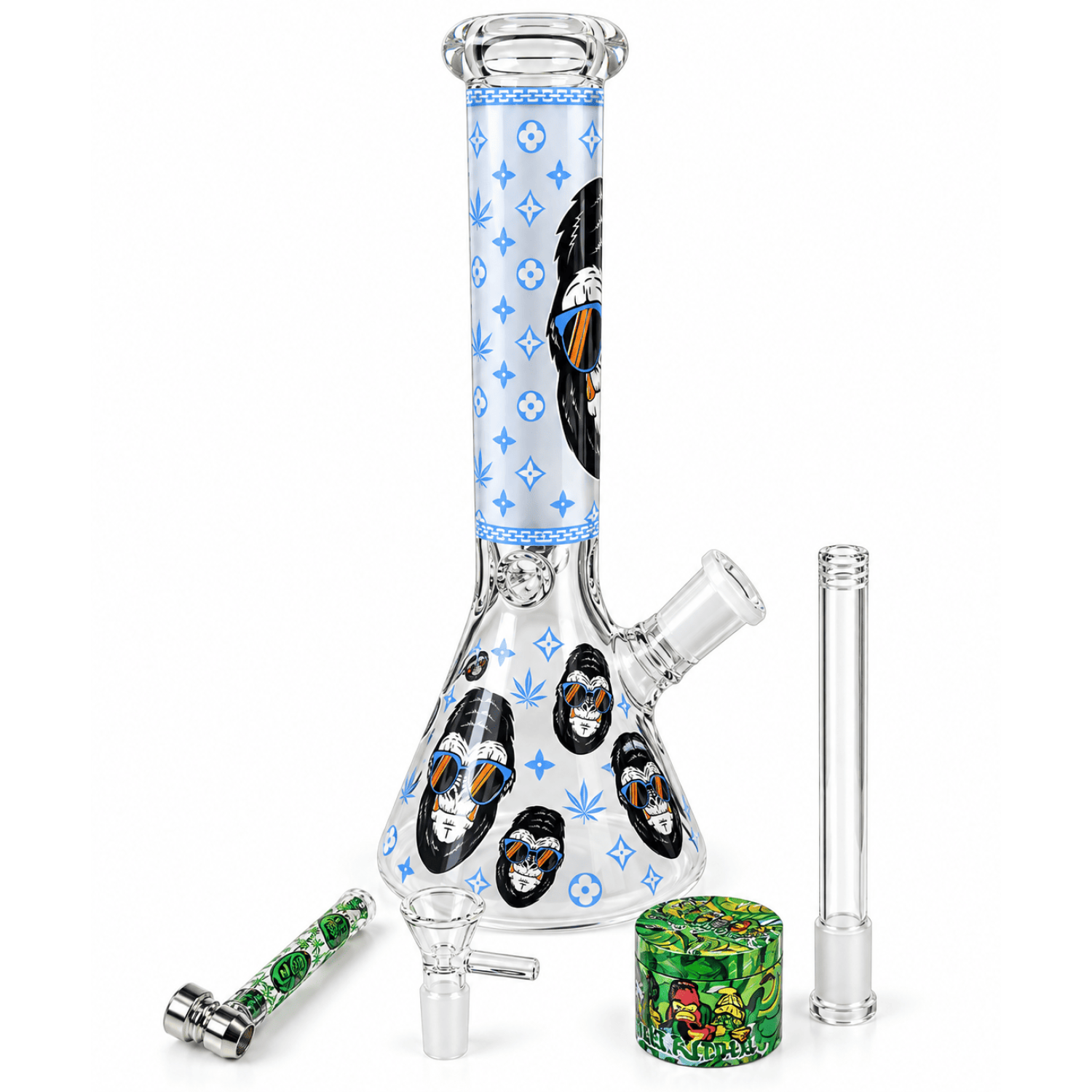 Glass Bong Kit  Stoner  Katze 35cm. mit Grinder und Metal Pfeife und Magnet Scrubber