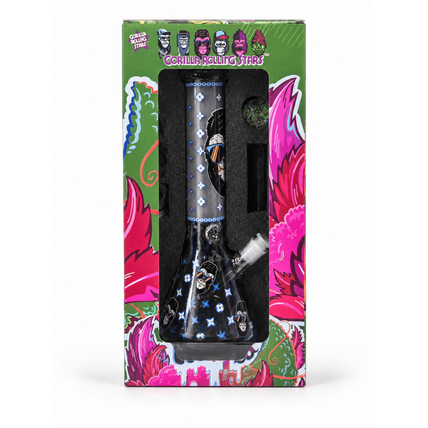 Glass Bong Kit  Stoner  Katze 35cm. mit Grinder und Metal Pfeife und Magnet Scrubber