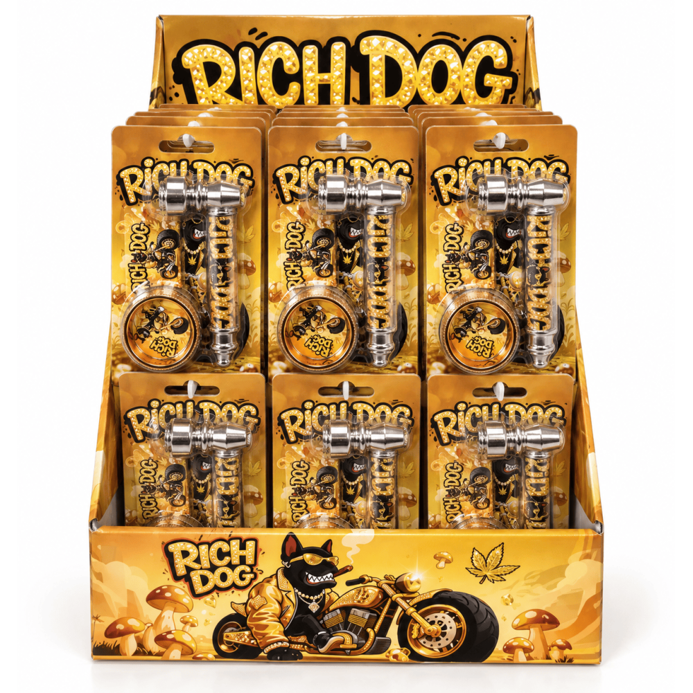 Smoking Metal Pipe Kit mit plastic grinder 30mm, pipe 85mm, Rich-Dog
