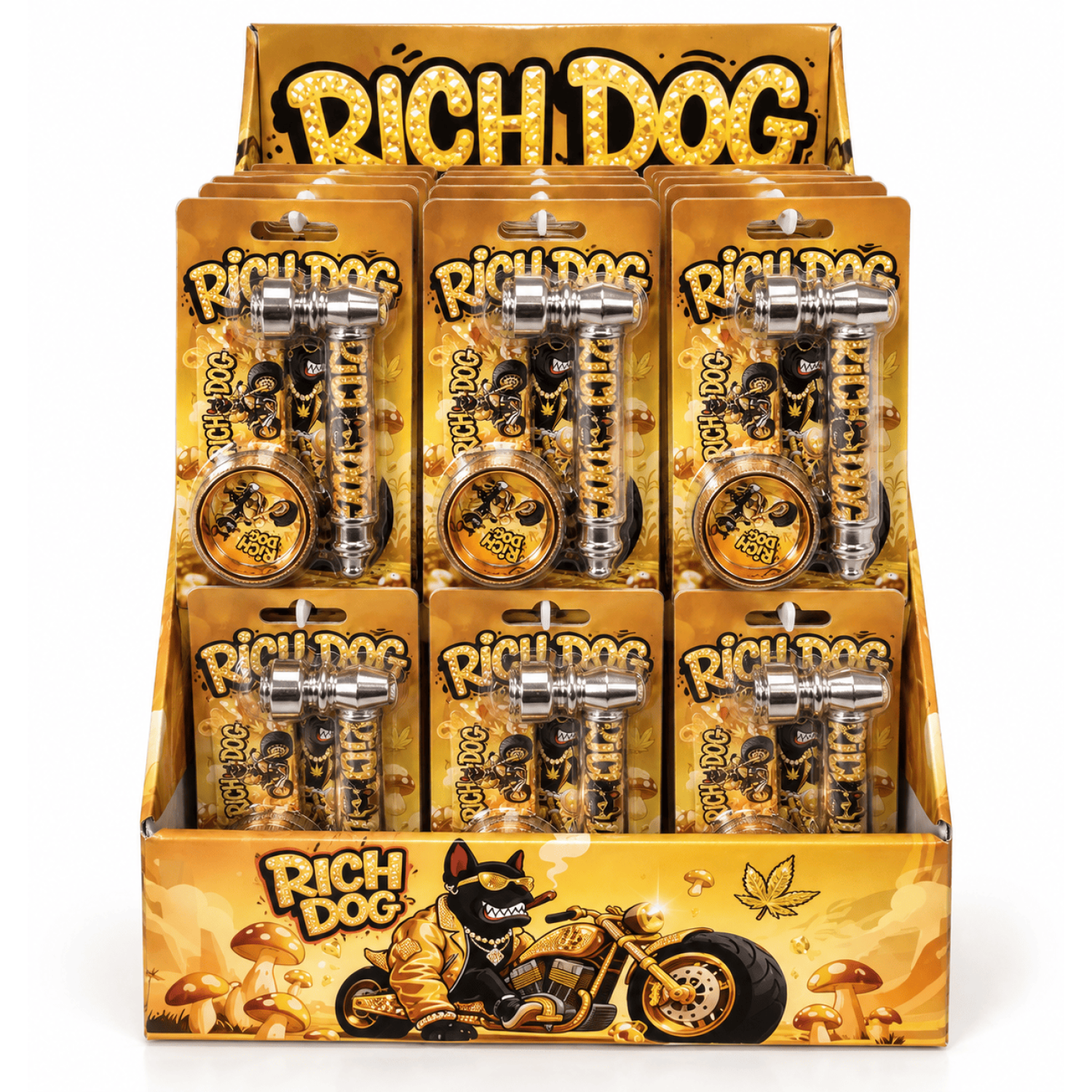 Smoking Metal Pipe Kit mit plastic grinder 30mm, pipe 85mm, Rich-Dog