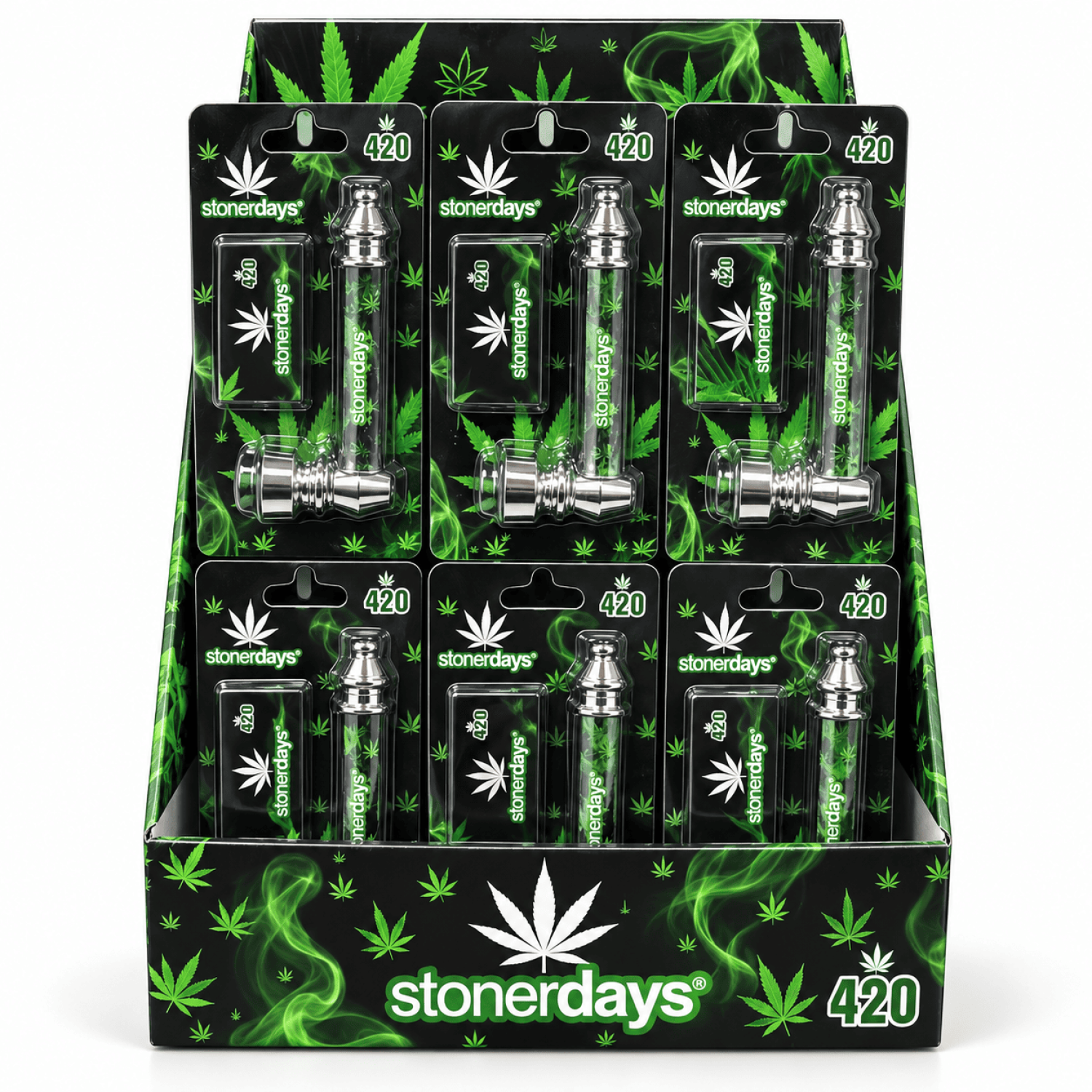 Set Metall Pfeife " 420 Stonerdays " , 5er Päckchen Siebe Auf Blister VE 24
