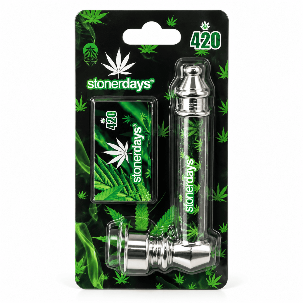 Set Metall Pfeife " 420 Stonerdays " , 5er Päckchen Siebe Auf Blister VE 24