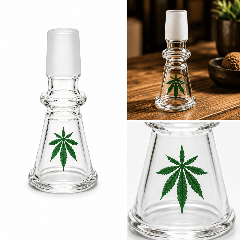Glaskopf mit Blattmotiv konisch | Schliff: 18,8mm 7,5cm VE-6 Stück