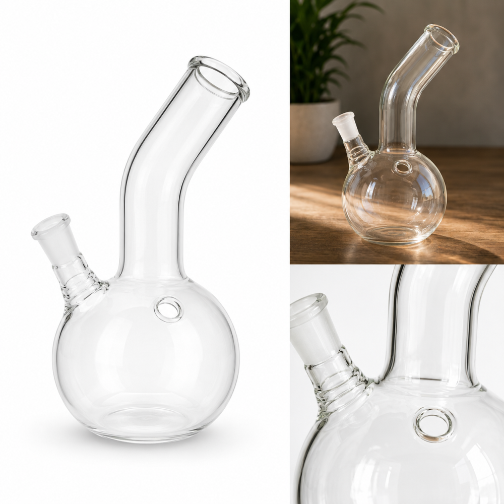Glasbong mit gebogener Kugel | H: 23cm, Ø: 40mm, Schliff: 14.5mm
