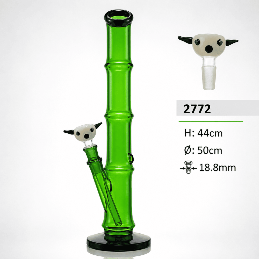 Bambus Glasbong mit Glaschillum und Pandakopf | H: 44cm, Ø: 50mm, Schliff: 18,8mm