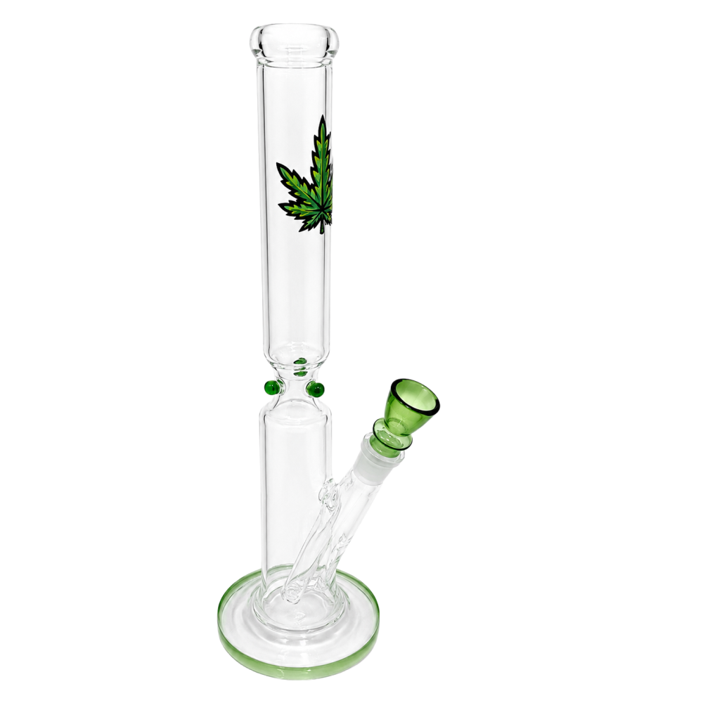 Glas Bong  Hoch40cm. 50mm. schliff 18,8mm. mit Leaf  Logo. Mund+ chillum .greeen