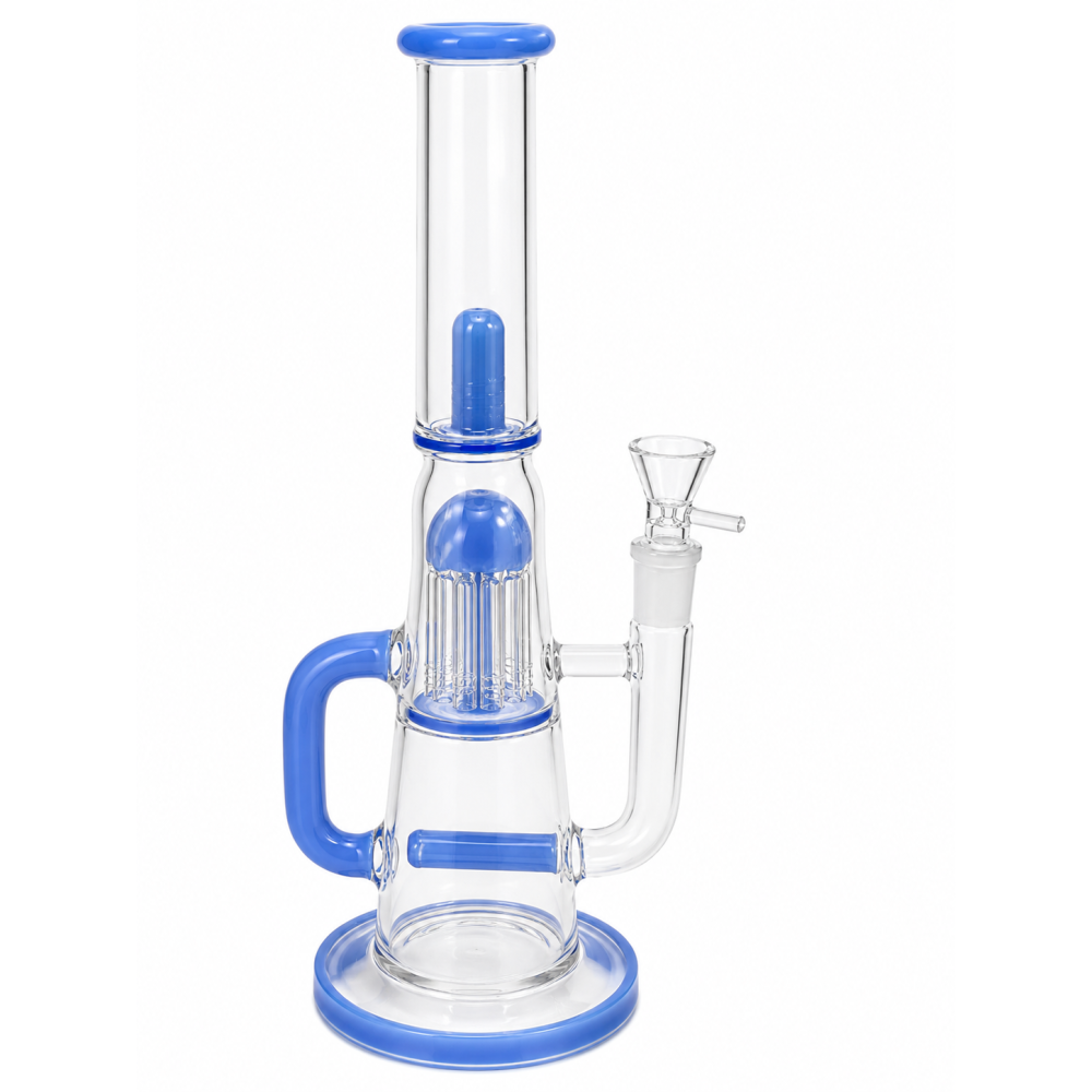 Glasl.Bong  Hoch33cm.schliff 18,8mm mit handgriff 2x pelculaterBlau/Transparent