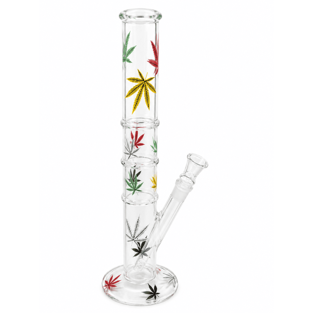 Glas Bong zylinderische  Hoch 38cm. Dia-40mm. Schliff 18,8mm. mit versschiedne Bläter+ 3 Ringe