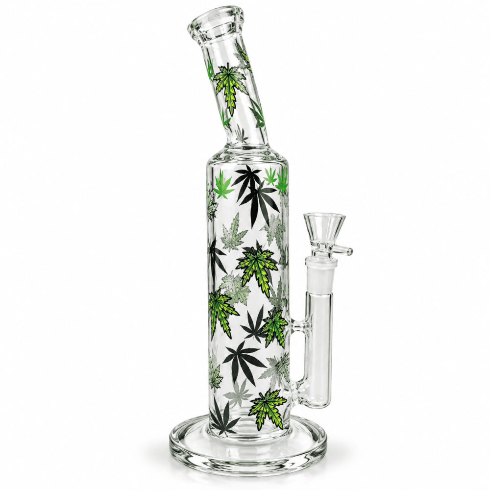 Glas Bong  32cm. 18,8mm.seiten Chillum  mit Viel Bläter gebogne mundstuck. mit Defuser
