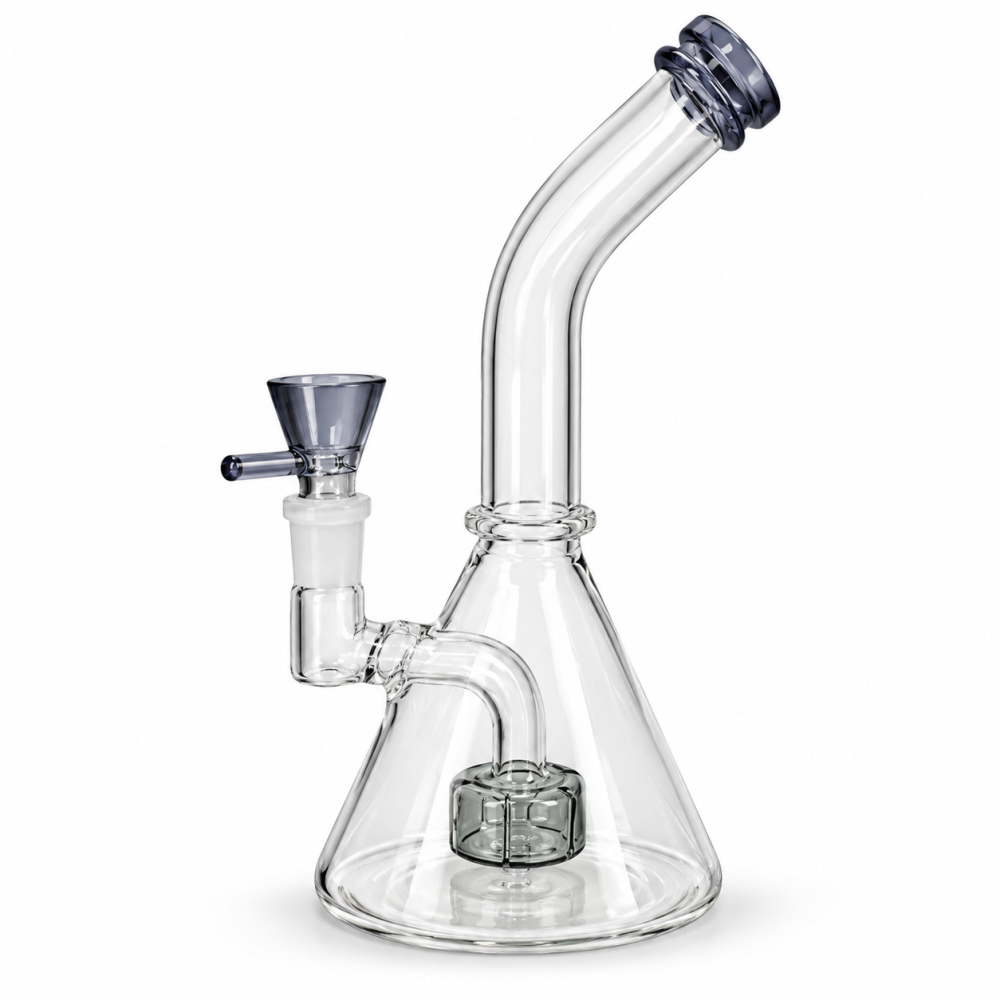 Glas Bong 23cm. 14,5mm mit Defuse Blau Mund und Glaskopf in Blau