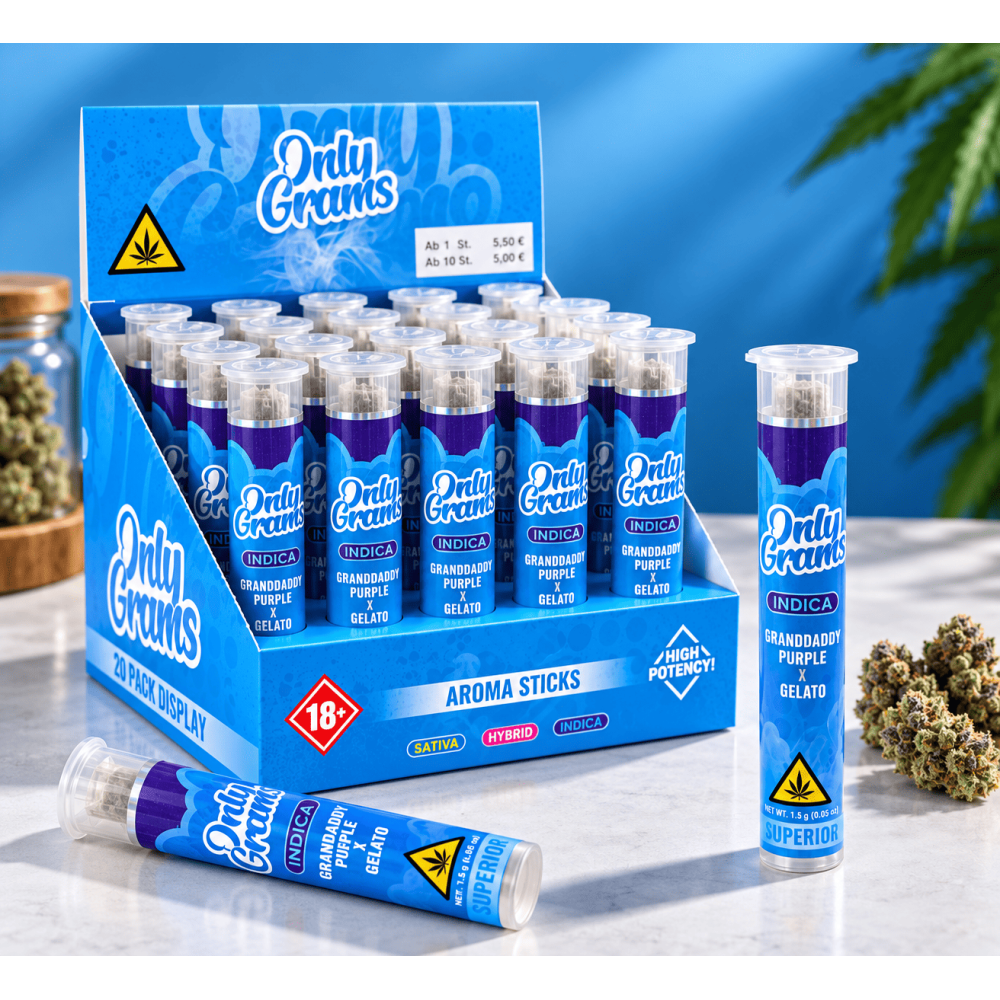 Only Grams Aroma Sticks " Granddaddy Purple + Gelato " Indica , 1x1,5g, 20er Box