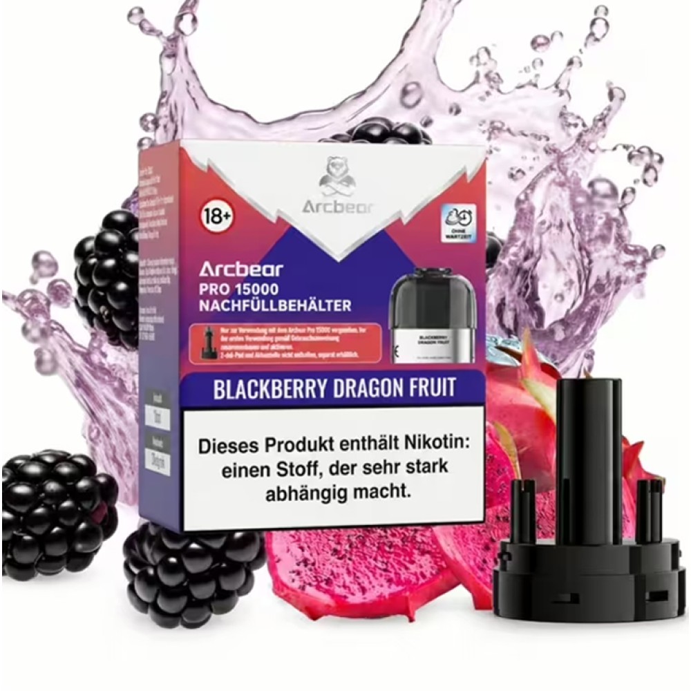 Arcbear Pro15000 Nachfüllbehälter + Leerer Pod  Blackberry Dragonfruit mit Steuermarke