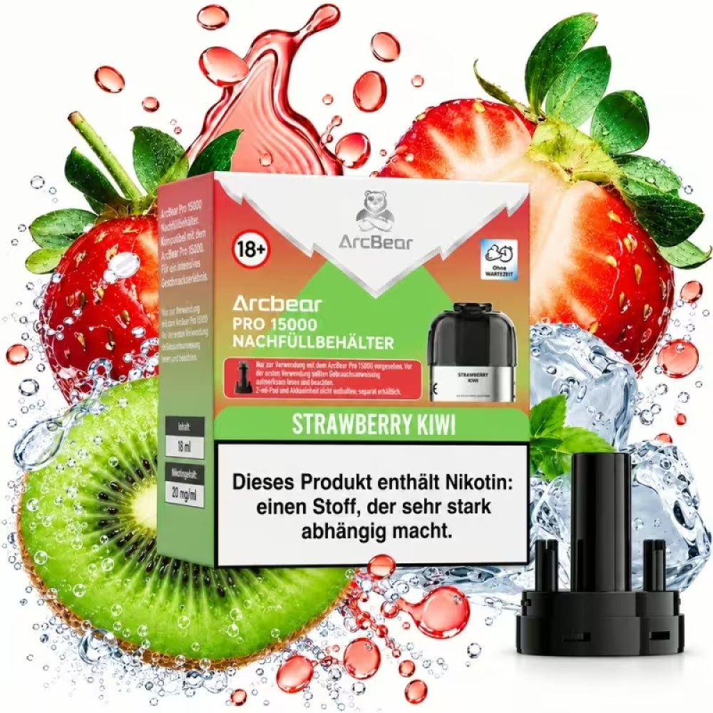 Arcbear Pro15000 Nachfüllbehälter + Leerer Pod Strawberry Kiwi mit Steuermarke