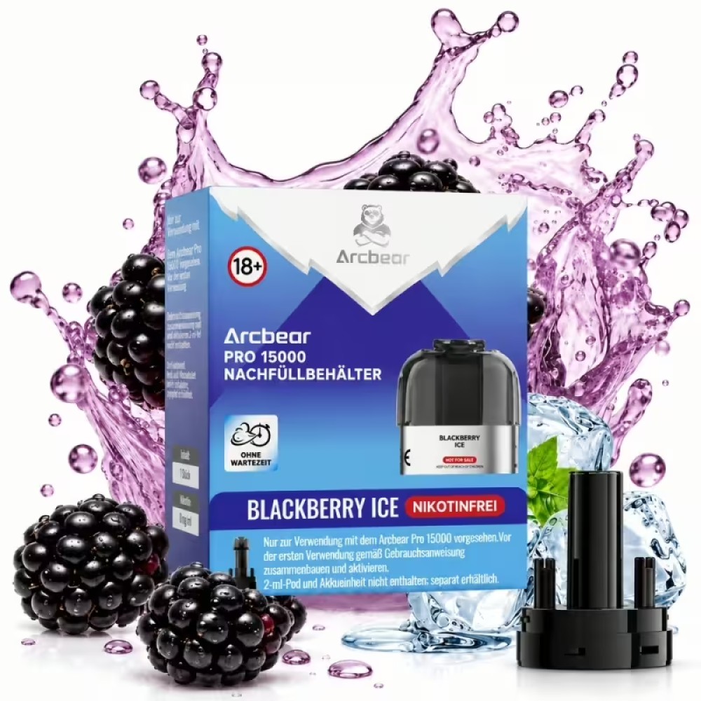 Arcbear Pro15000 Zero Nikotine Nachfüllbehälter + Leerer Pod Blackberry Ice mit Steuermarke Arcbear Pro15000 Zero Nikotine Nachfüllbehälter + Leerer Pod Blackberry Ice mit Steuermarke