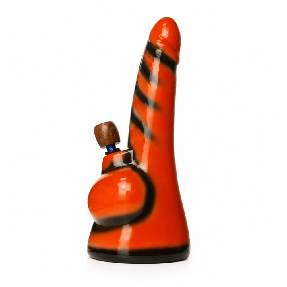 Keramik Bong Pennis Form Rot / Schwarz mit Holz-Kopf, ca. Ø: 110mm, Hoch: 29cm