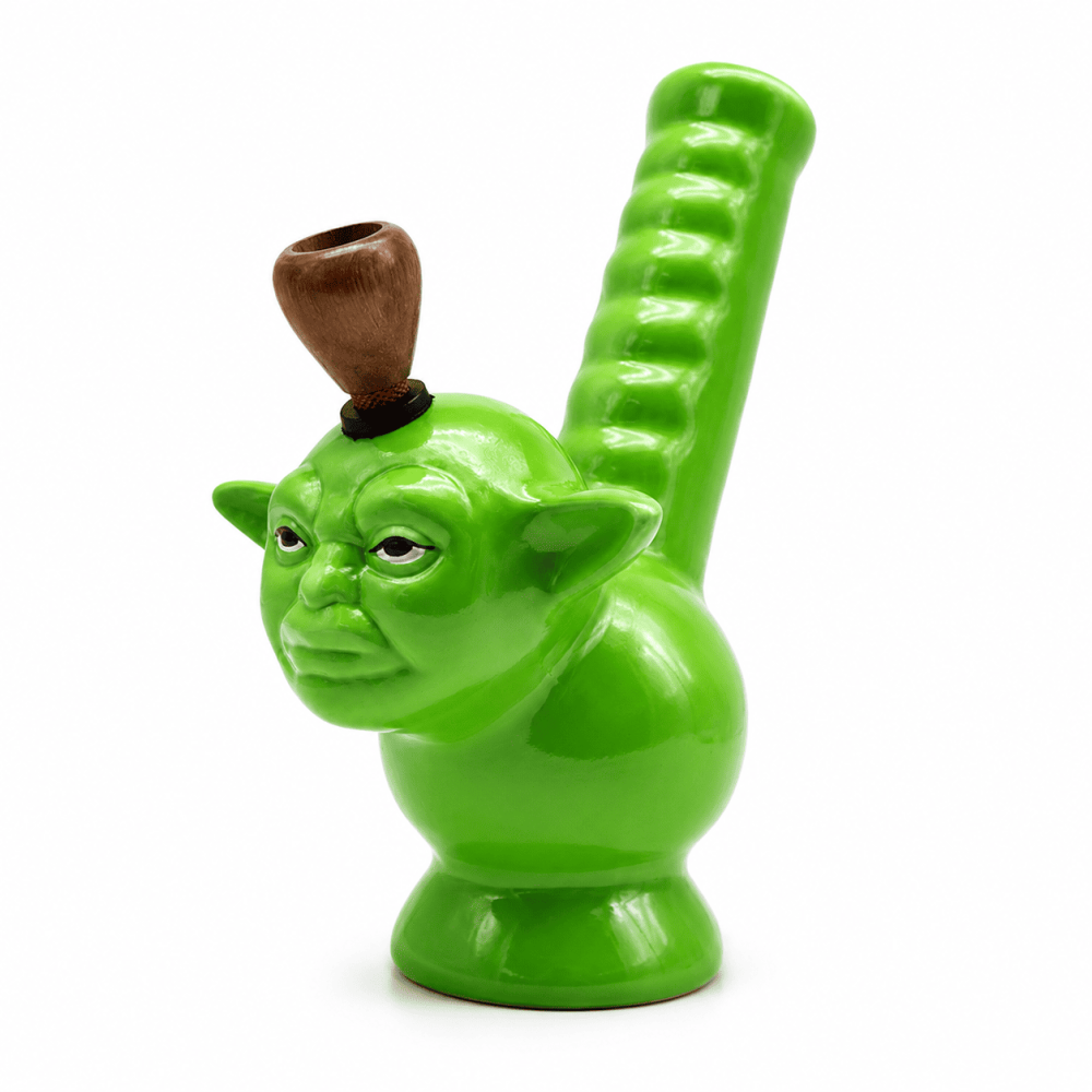 Keramik Bong Yoda Form mit Holzkopf, ca. Ø: 80mm, Hoch: 22cm
