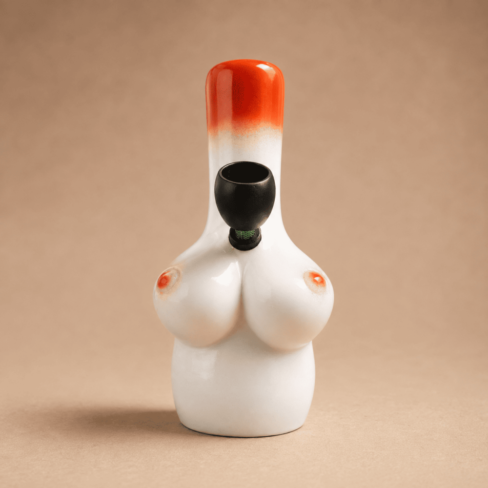 Keramik Bong Brust weiß / Rot, ca. Ø: 80mm, H: 21cm
