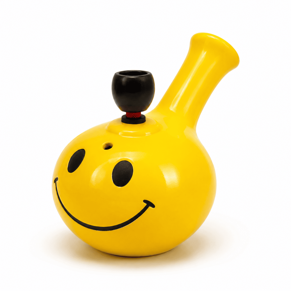 Keramik bong, gelb, mit Kugel und seitlichem Mundstück, ca. Ø: 120mm, H: 11cm