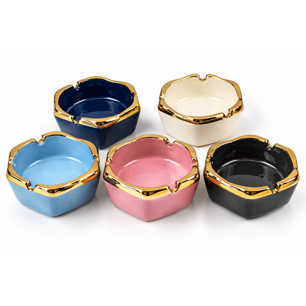Mixed Ceramic Ashtray with Gold Edge