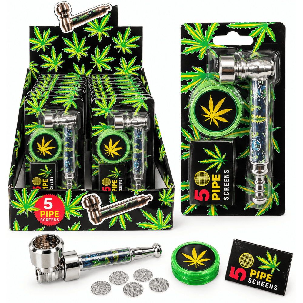 Metallpfeife+ Grinder +Siebe 3 in 1. blister Packung