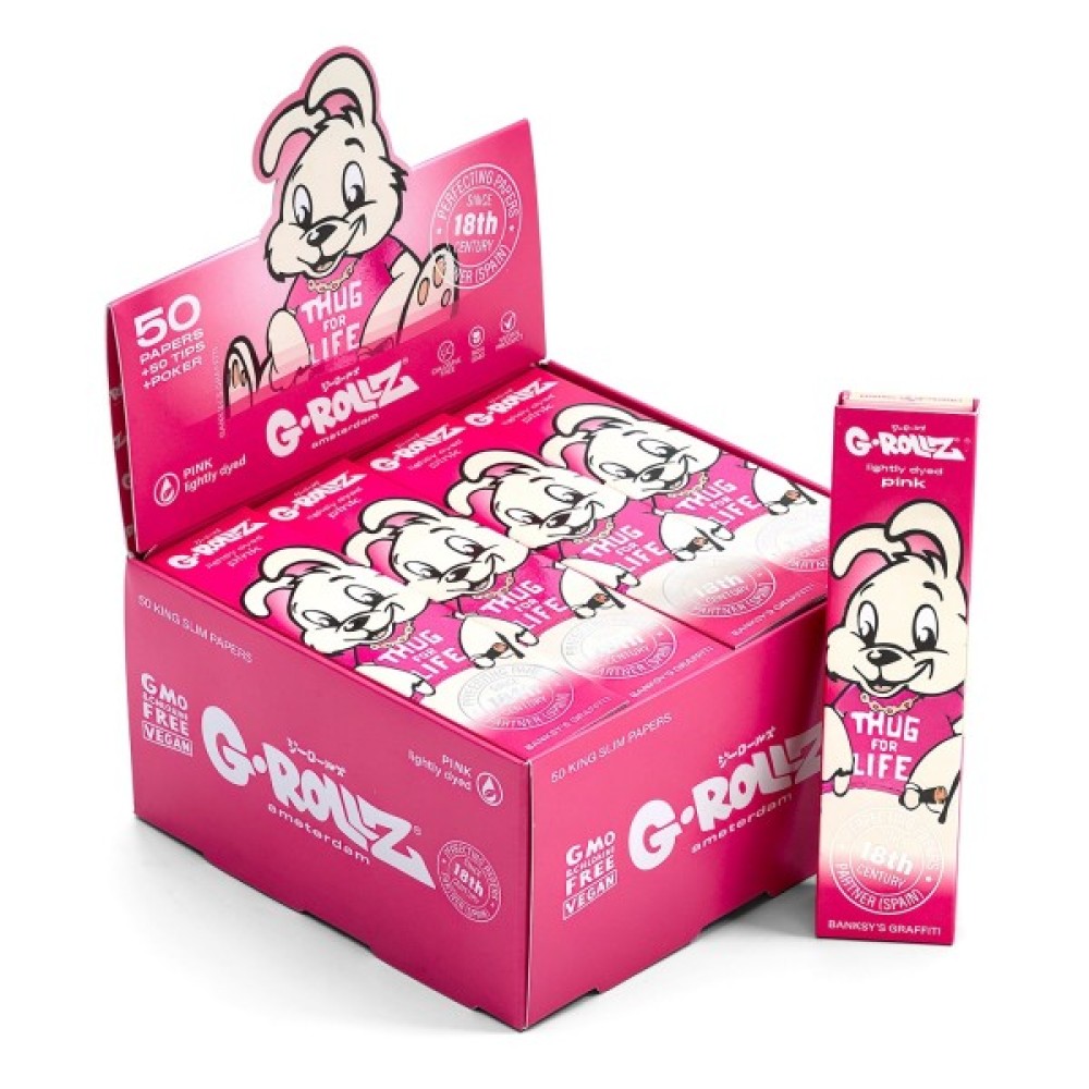 G-Rollz | ''Thug for Life'' 50 King Size Rosa Blättchen + Tips (20 Heftchen pro Display)
