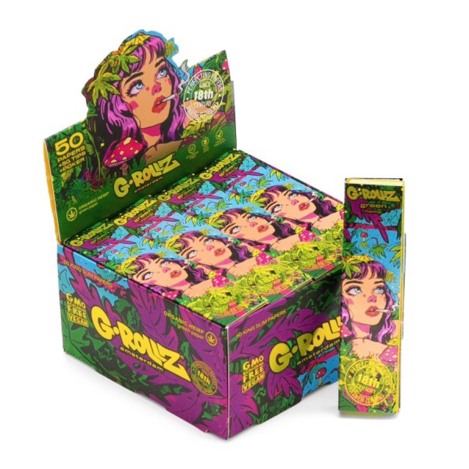 G-Rollz | Jungle King Size Grüne Papers mit Tips - 20er Display (50 Blättchen pro Heftchen)