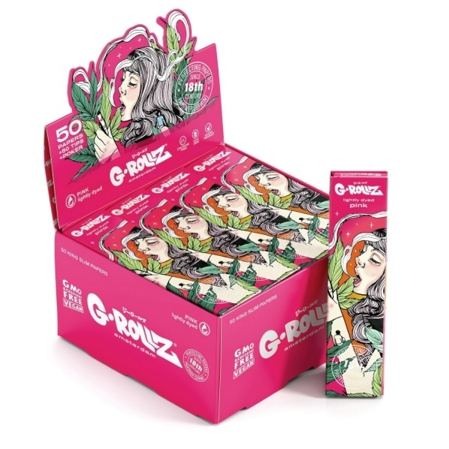 G-Rollz | ''Collosal Dream“ King Size Rosa Papers mit Tips – 50 Blättchen pro Heftchen (20er Display)