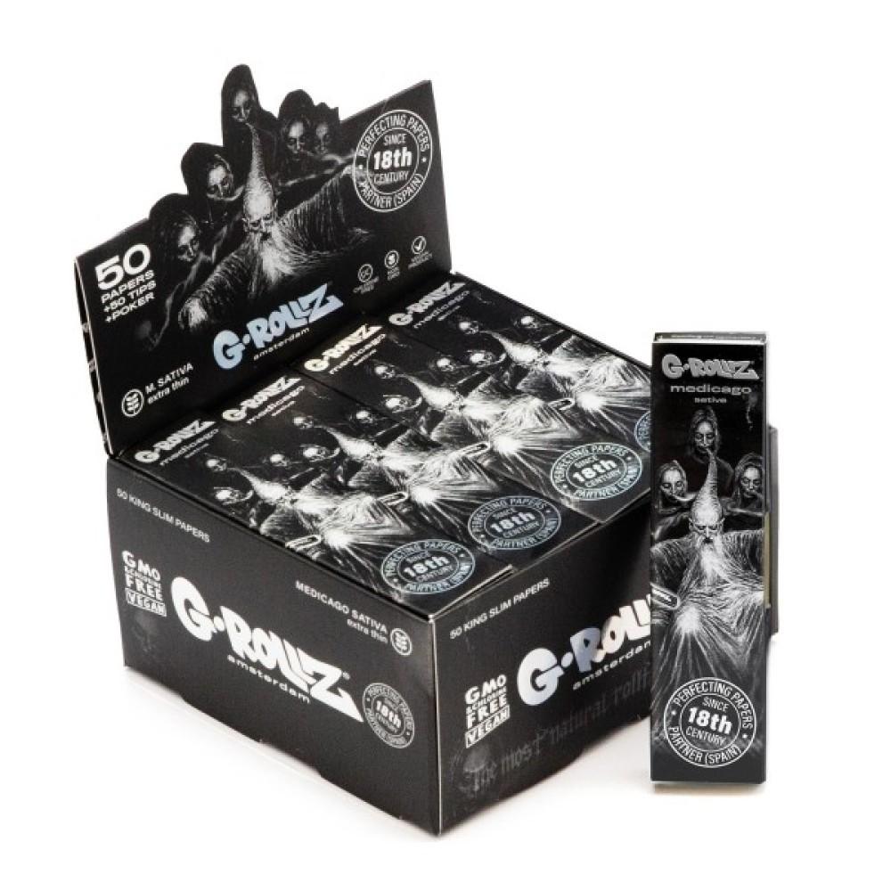 G-Rollz | ,,Wizard" King Size M. Sativa Papers mit Tips - 50 Blättchen pro Heftchen (20er Display)