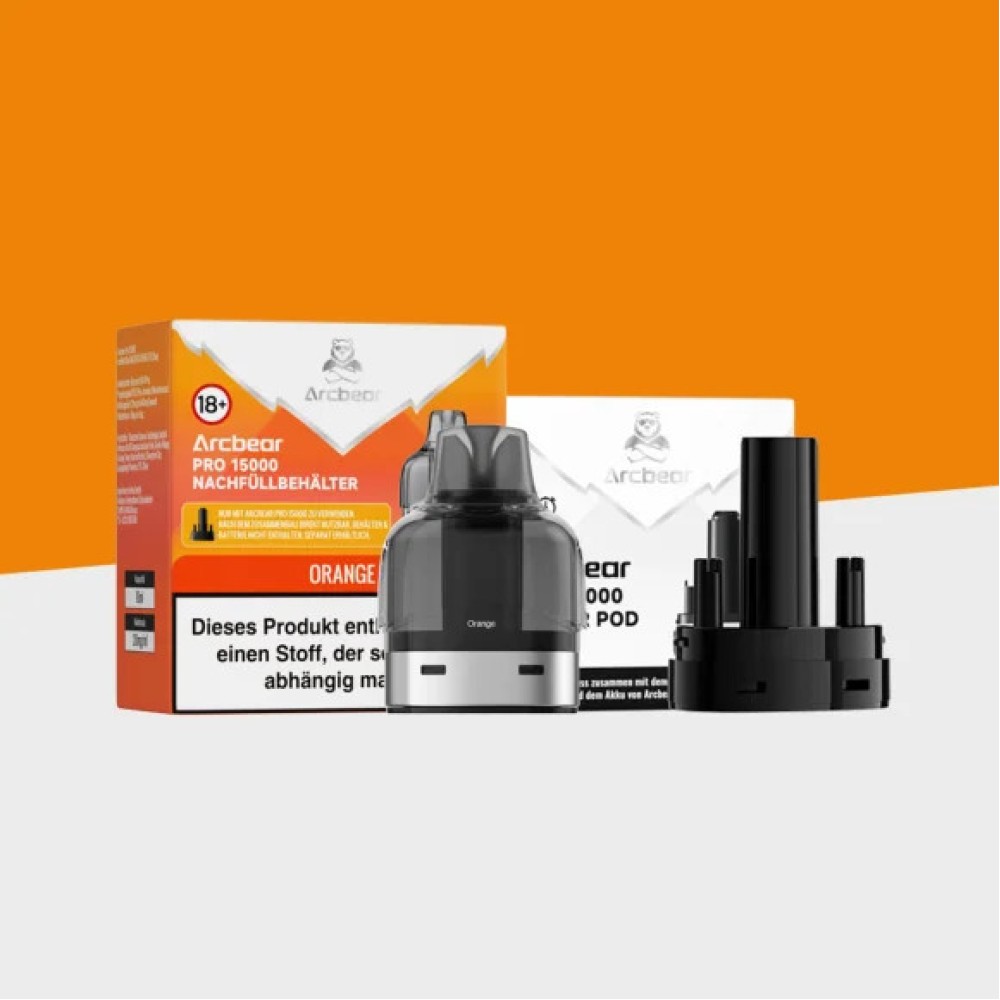 Arcbear Pro15000 Nachfüllbehälter  + Leerer Pod Orange 10ml  mit Steuermarke